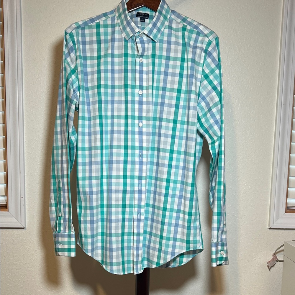 J. Crew Green, blue and White Plaid Shirt